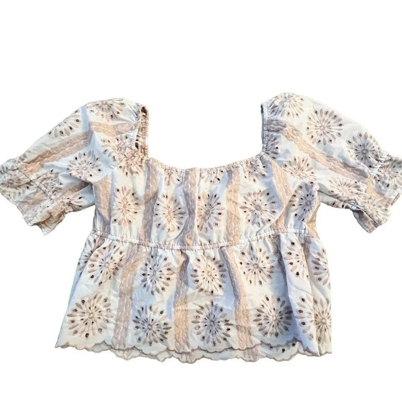 Kirious Women’s Embroidered Sweetheart Neckline Blouse Size Large Eyelet Rose - Picture 3 of 9